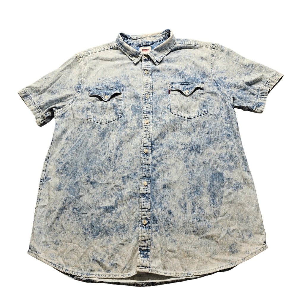 Levis Short Sleeve Denim Button Down Shirt XXL Light Blue Acid Wash 3LGSW1482